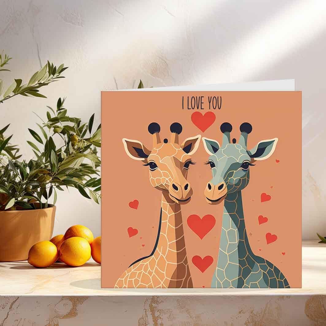 Giraffe Anniversary Card - I Love You - Cute boyfriend Girlfriend Wife Husband - Purple Fox Gifts