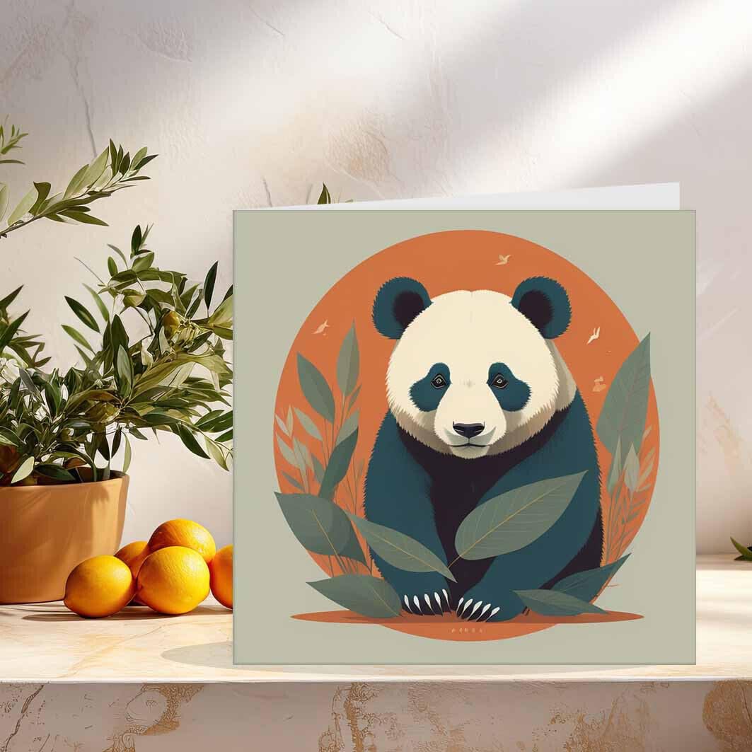 Panda Illustration Greeting Card 145 x 145mm - Purple Fox Gifts