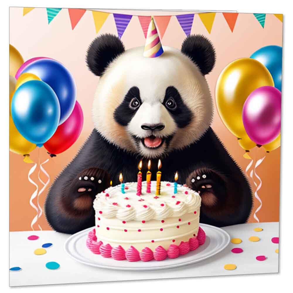 Panda Birthday Card Cute Panda Happy birthday Card 145 x 145mm - Purple Fox Gifts