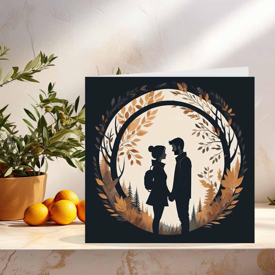 Autumn Forest Couples Card - Cute Romantic Card for him her 145 x 145mm - Purple Fox Gifts