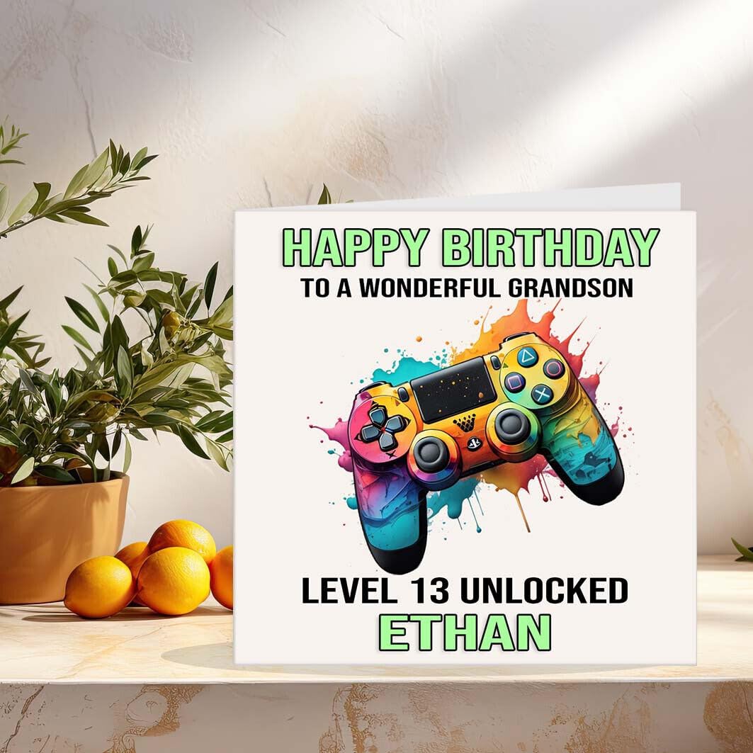 Personalised Gaming Birthday Card Gamer - Any Age - Teenager Boys 145 x 145mm - Purple Fox Gifts