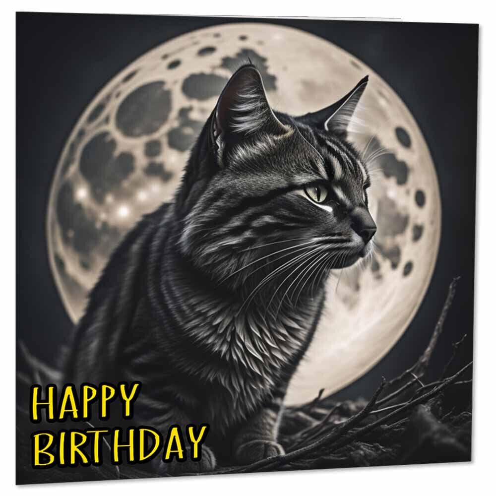 Cat Moon Birthday Card - Cat Greeting Card - Cat Cards 145 x 145mm - Purple Fox Gifts