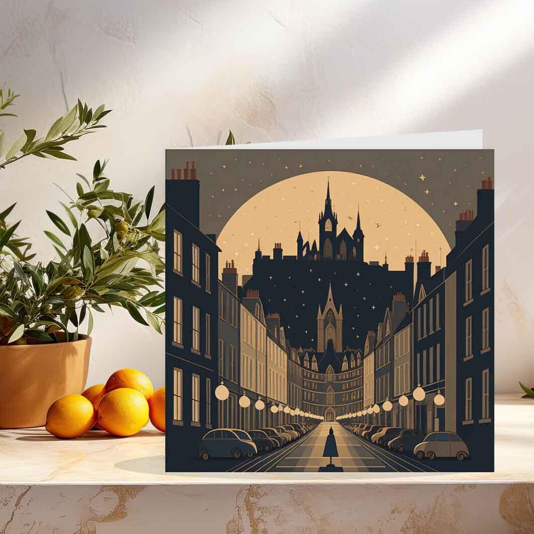 Edinburgh Greeting Card | Scotland Scottish City Card 145 x 145mm - Purple Fox Gifts