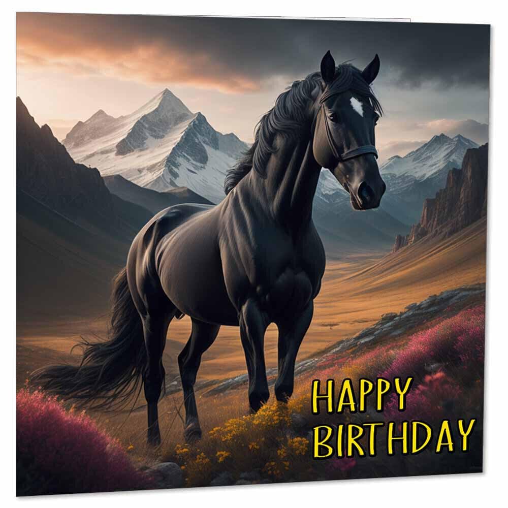 Horse Birthday Card Horses Design Greeting Card 145 x 145mm - Purple Fox Gifts