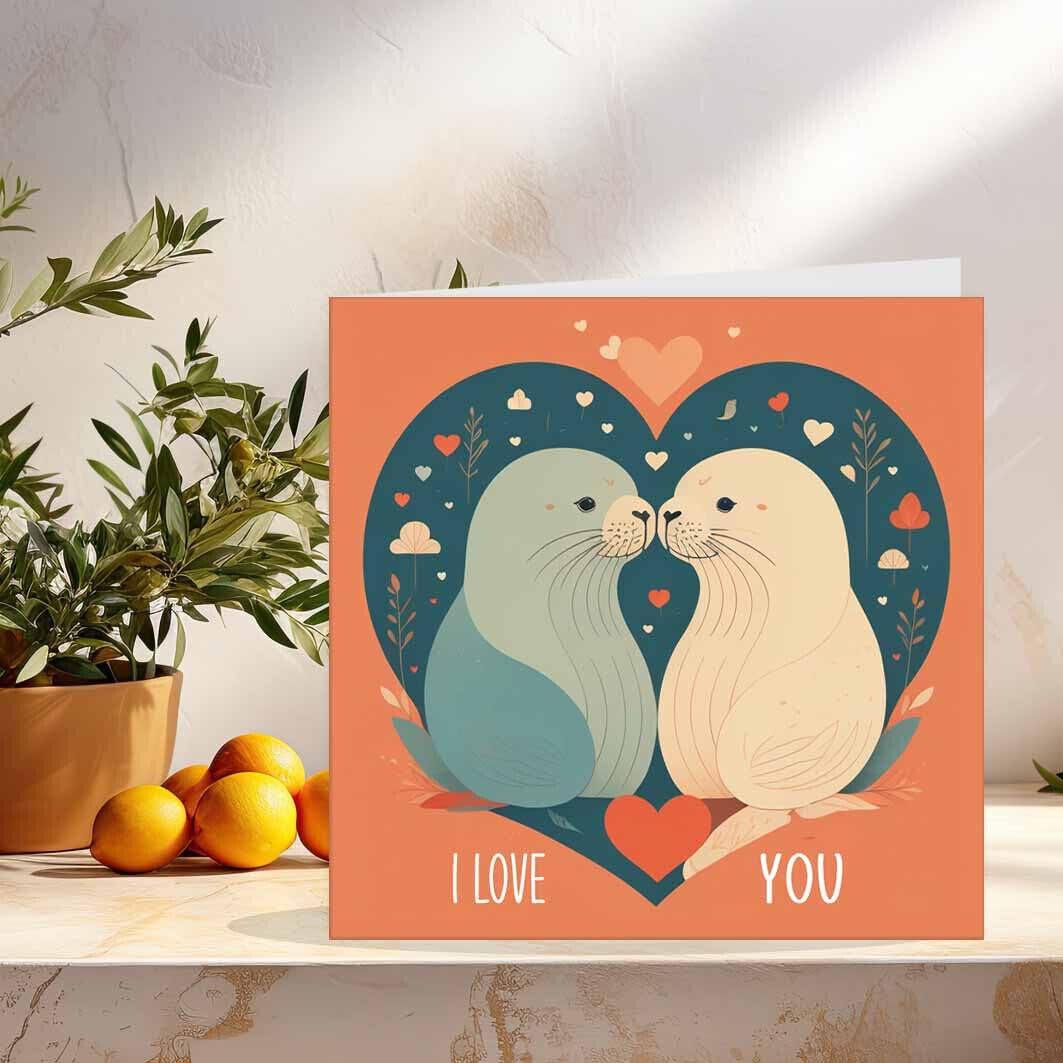 Seal Anniversary Card - I Love You - Cute Boyfriend Girlfriend Wife Husband - Purple Fox Gifts