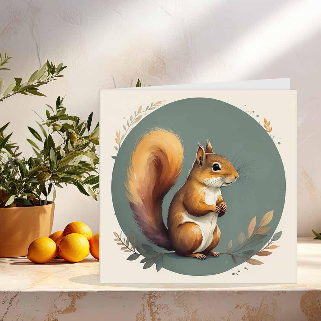 Squirrel Greeting Card - Watercolour Squirrel Cards 145 x 145mm - Purple Fox Gifts