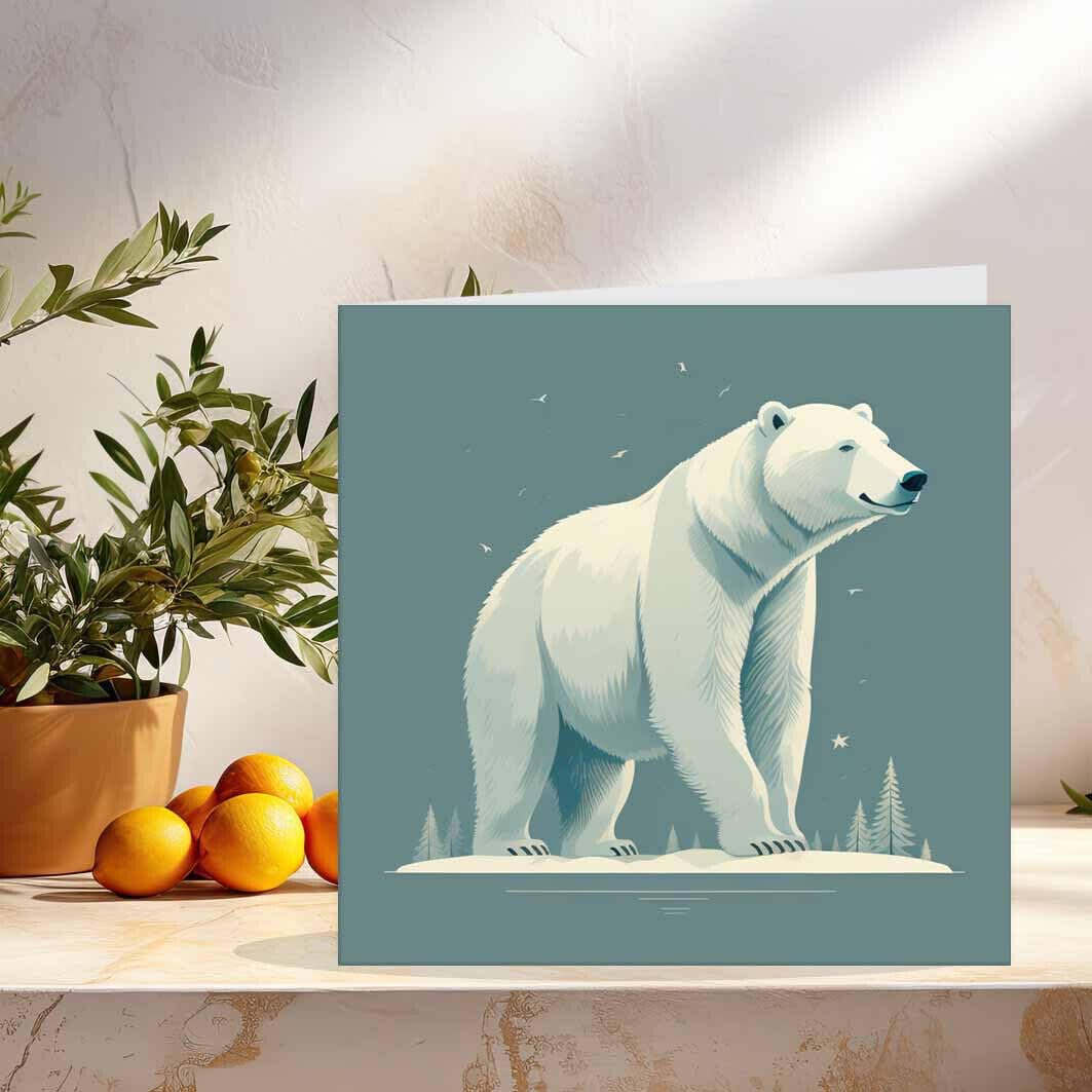 Polar Bear Greeting Card 145 x 145mm - Purple Fox Gifts