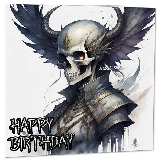 Gothic Birthday Card - Skull Skeleton Demon Bday Card 145 x 145mm - Purple Fox Gifts
