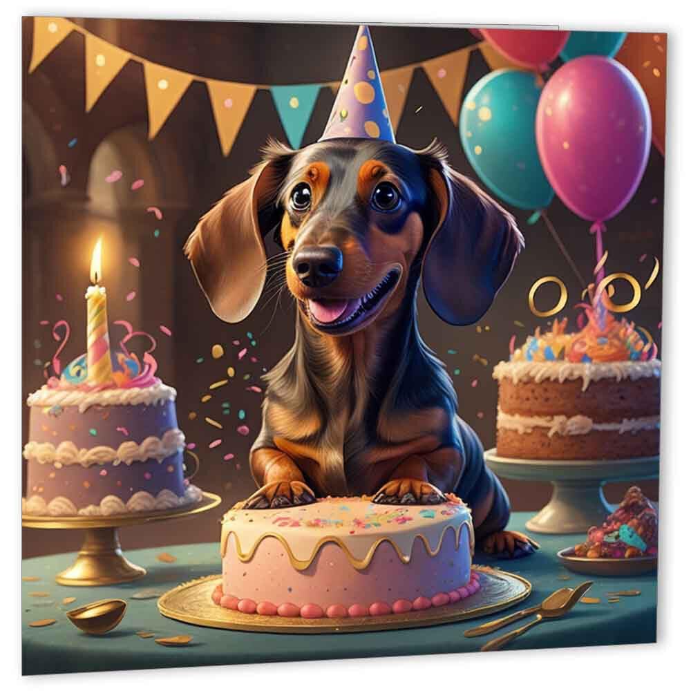 Cute Sausage Dog Birthday Card Dachshund Birthday Card Adorable 147 x 147mm - Purple Fox Gifts