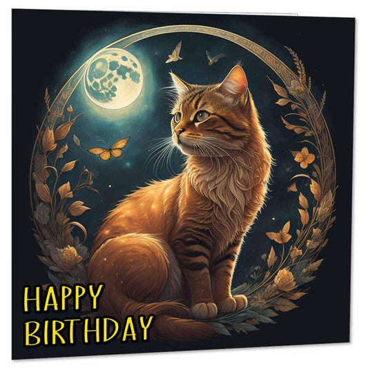 Cat Moon Birthday Card - Beautiful Cat Greeting Card - Cat Cards 145 x 145mm - Purple Fox Gifts