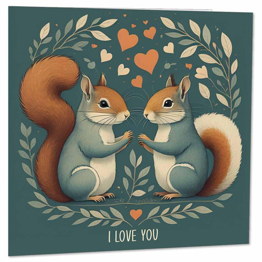 Cute Squirrel Valentines Anniversary Card - boyfriend girlfriend love romantic - Purple Fox Gifts