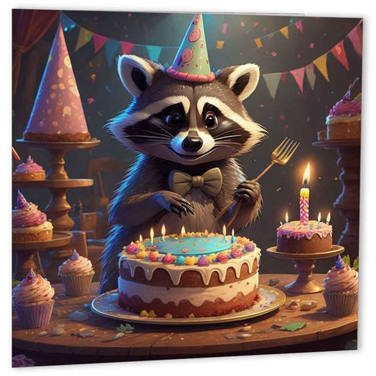 Raccoon Birthday Card Cute Raccoon Cards 145 x 145mm - Purple Fox Gifts