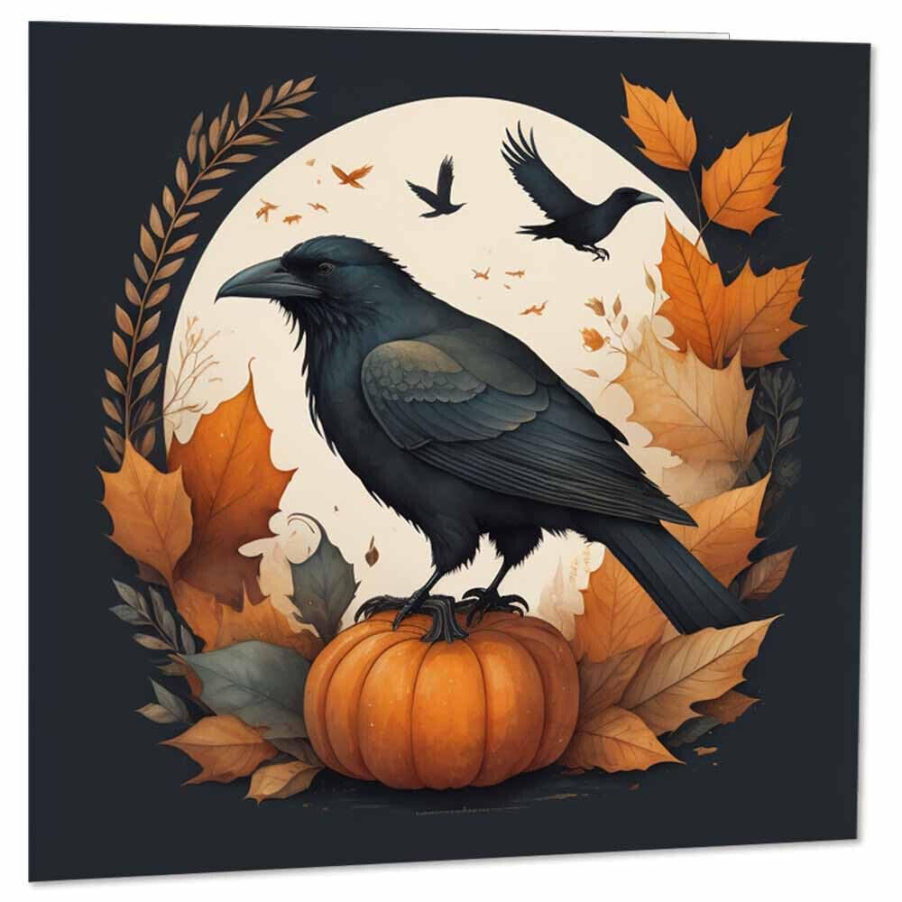 Autumn Raven Watercolour Greeting Cards 145 x 145mm - Purple Fox Gifts