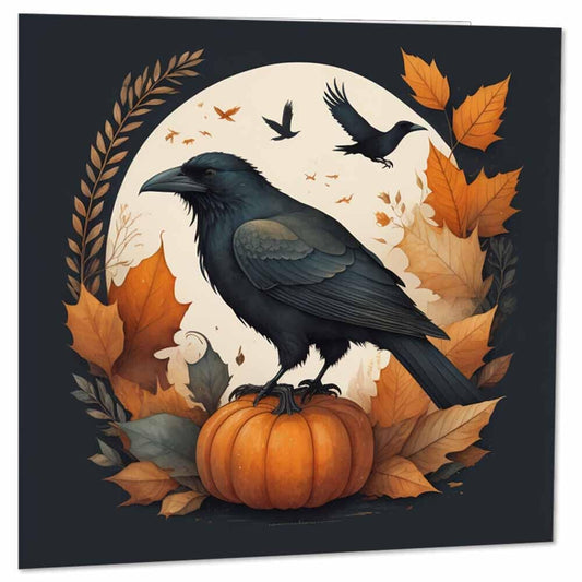 Autumn Raven Watercolour Greeting Cards 145 x 145mm - Purple Fox Gifts