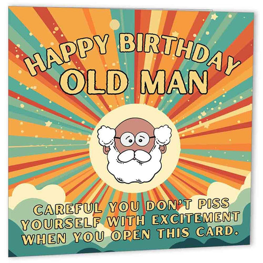 Rude Happy Birthday Card for Dad - Old Man - Funny Birthday Cards for Dads bday - Purple Fox Gifts