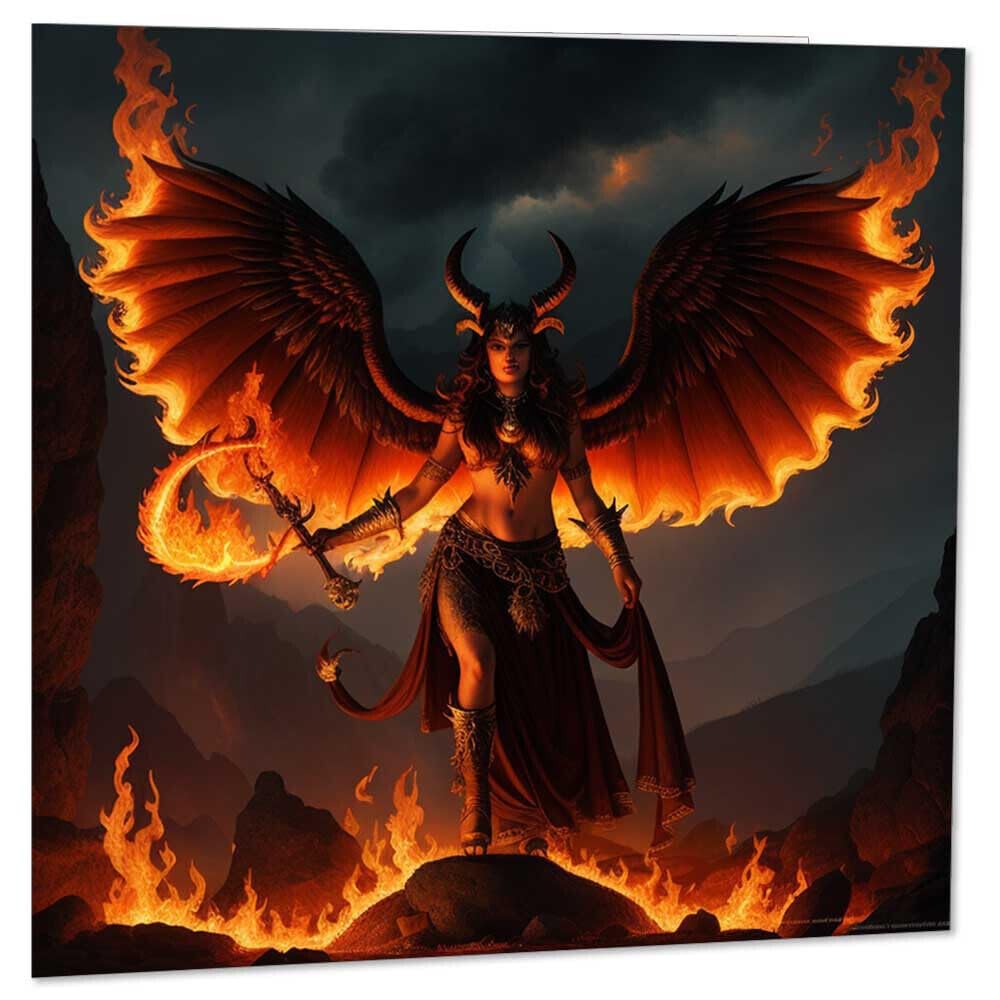 Demonic Greeting Card - Gothic Satanic Succubus Demon Birthday Card 145 x 145mm - Purple Fox Gifts