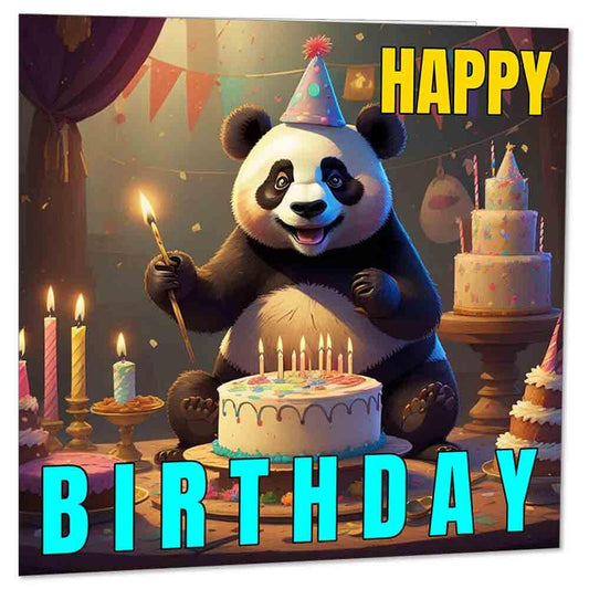 Panda Birthday Card - Cute Happy Birthday Panda Cards 145 x 145mm - Purple Fox Gifts