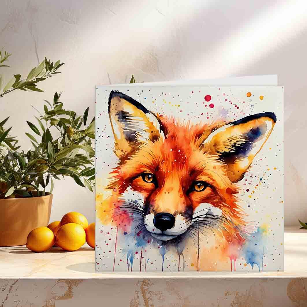 Watercolour Fox Animal Cards Fox painted Birthday Card Greeting Card 145 x 145mm - Purple Fox Gifts