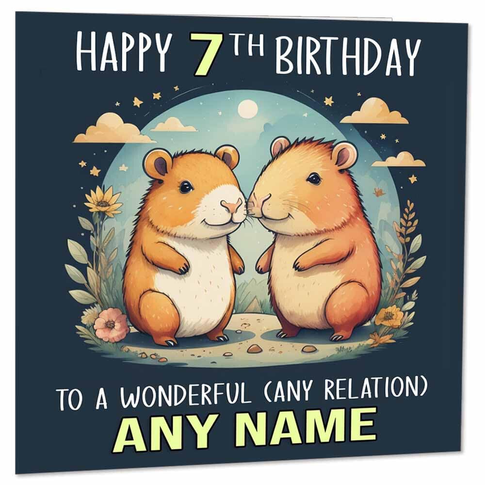 Kids Capybara Birthday Card Personalised - Any Age & Name - boy girl 145 x 145mm - Purple Fox Gifts