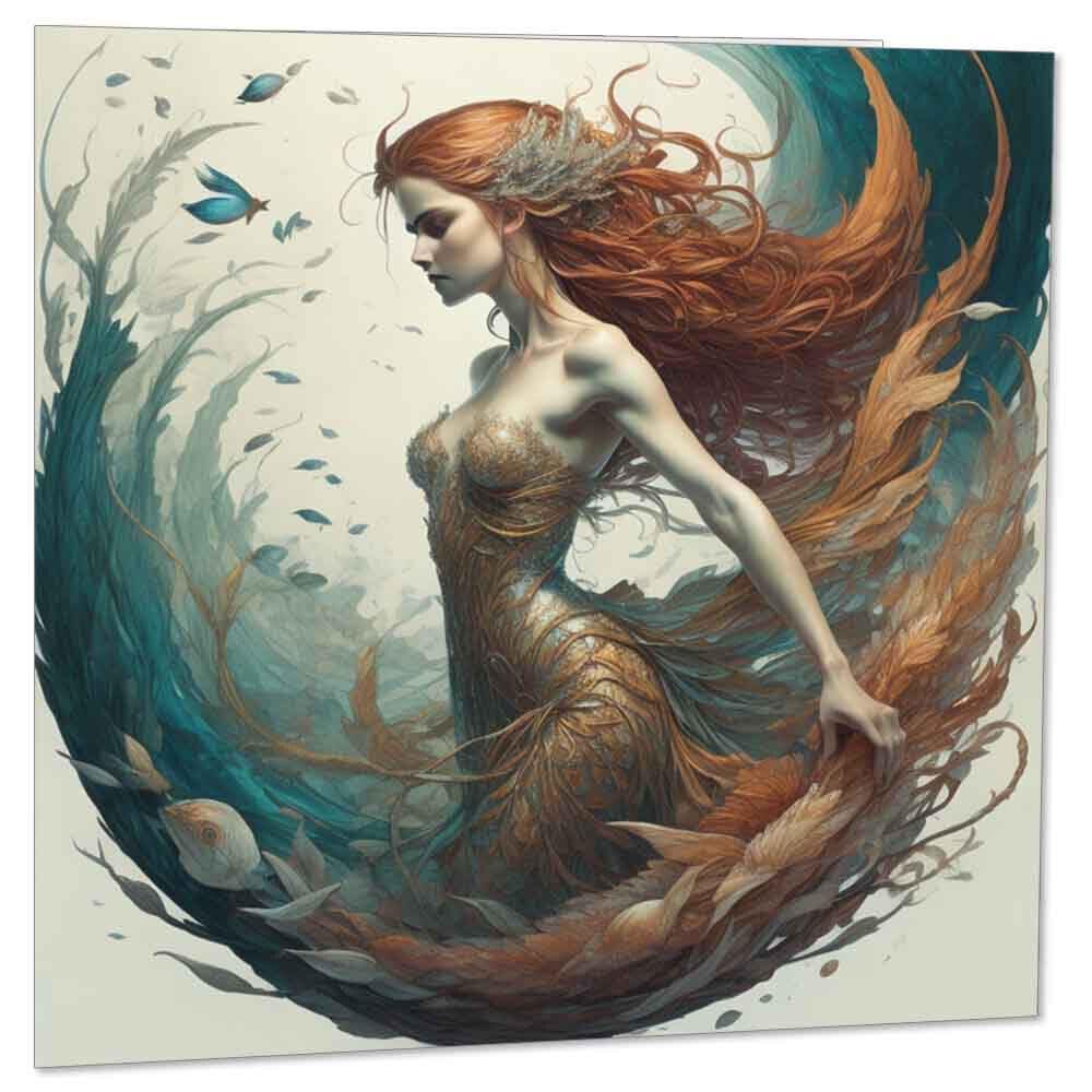 Mermaid Greeting Card - Beautiful Mermaid Artistic Illustration 145 x 145mm - Purple Fox Gifts