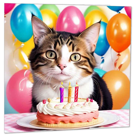 Funny Cat Birthday Card 145 x 145mm - Purple Fox Gifts