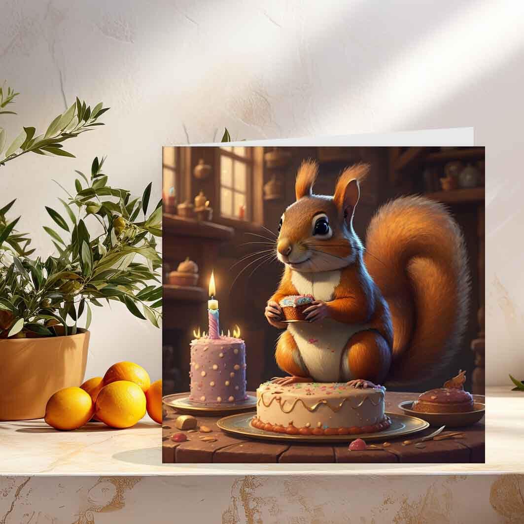 Squirrel Birthday Card Cute Squirrel Cards 145 x 145mm - Purple Fox Gifts