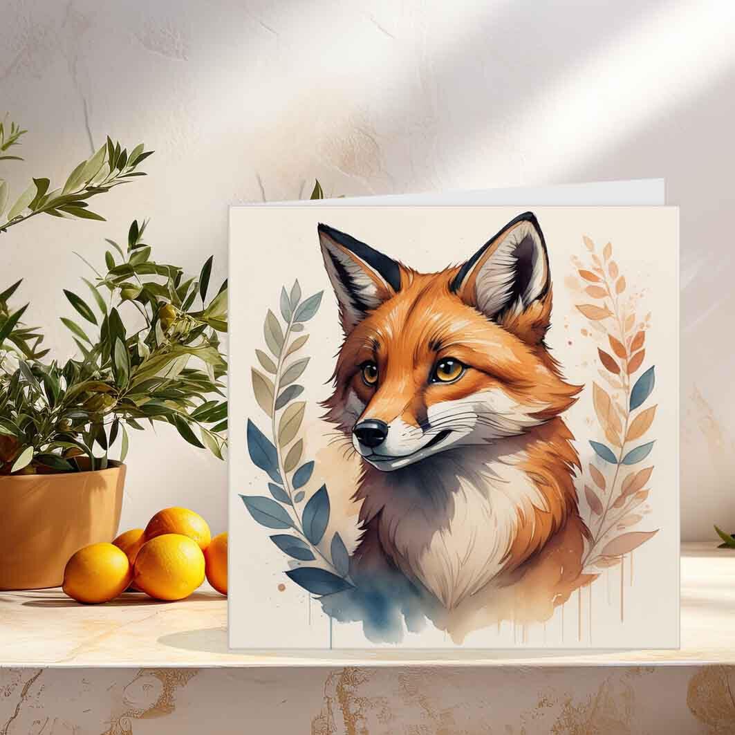 Watercolour Fox Greeting Card Beautiful Animal Fox Birthday Card 145 x 145mm - Purple Fox Gifts