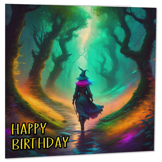 Fantasy Witch Birthday Card - Colourful Woods Forest Witches 145 x 145mm - Purple Fox Gifts