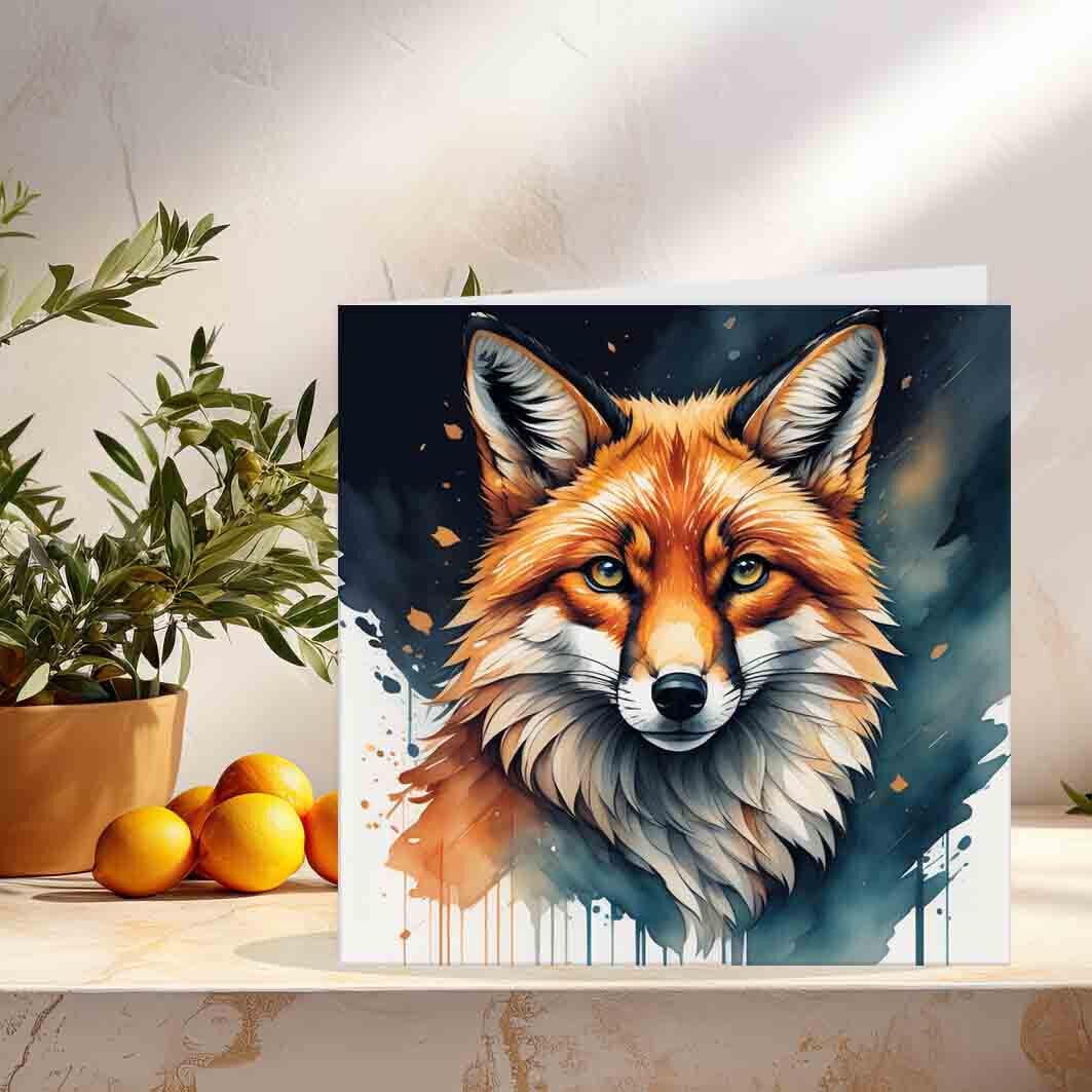 Watercolour Fox Birthday Cards Greeting Card Fox design Animal Cards 145 x 145mm - Purple Fox Gifts