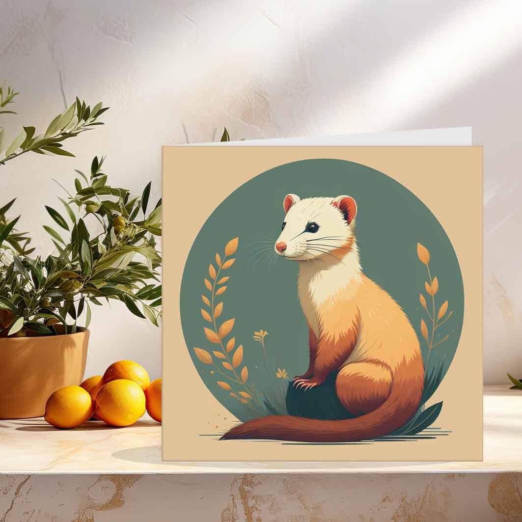 Ferret Greeting Card Ferret Design Birthday Card 145 x 145mm - Purple Fox Gifts