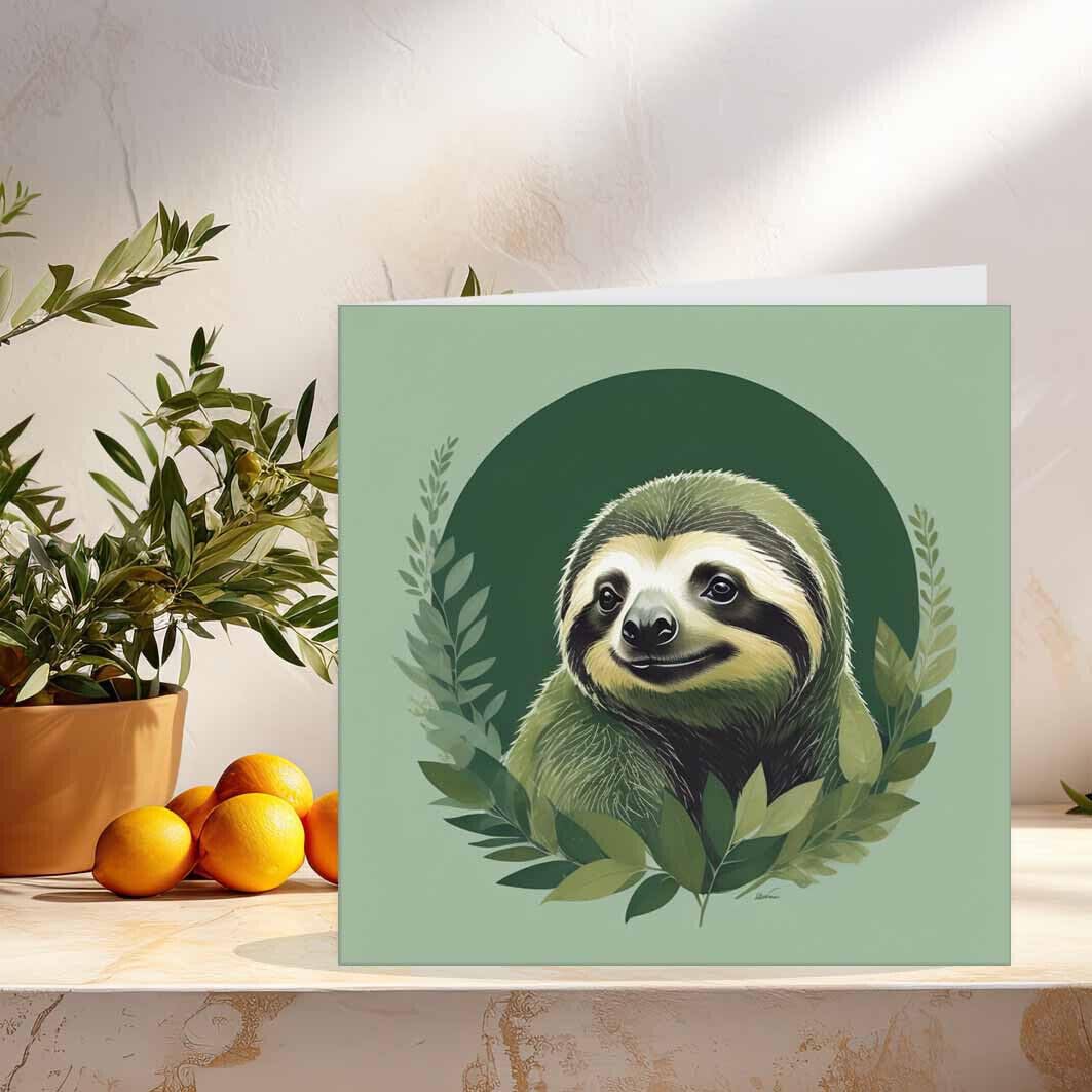 Sloth Watercolour Greeting Cards - Sloth Card 145 x 145mm - Purple Fox Gifts