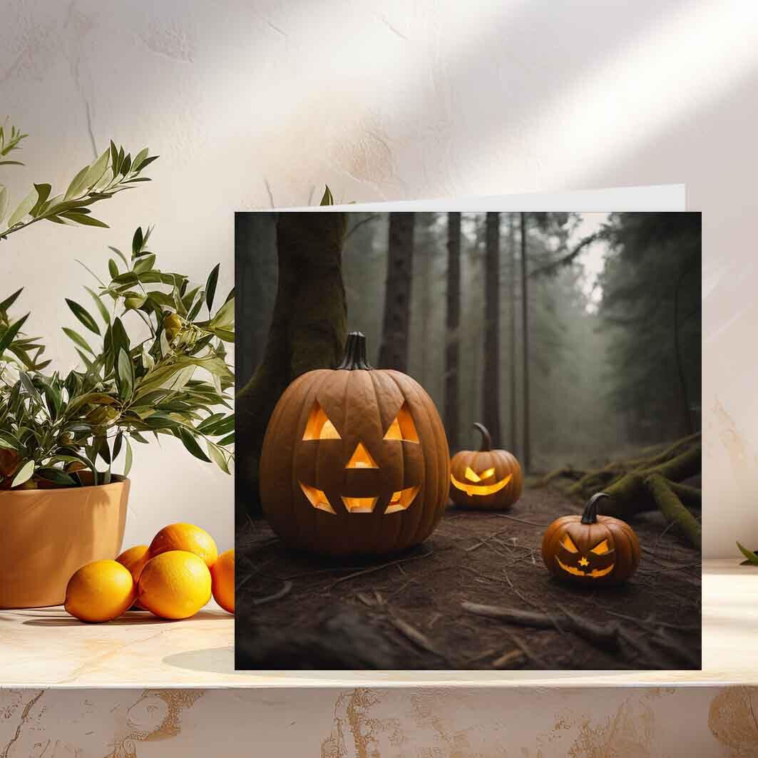 Pumpkin Forest Card - Happy Halloween Cards - October Autumn Fall 145 x 145mm - Purple Fox Gifts