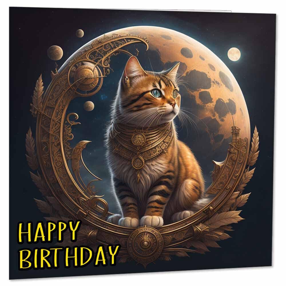 Cat Moon Design Birthday Card - Cat Greeting Card - Cat Cards 145 x 145mm - Purple Fox Gifts