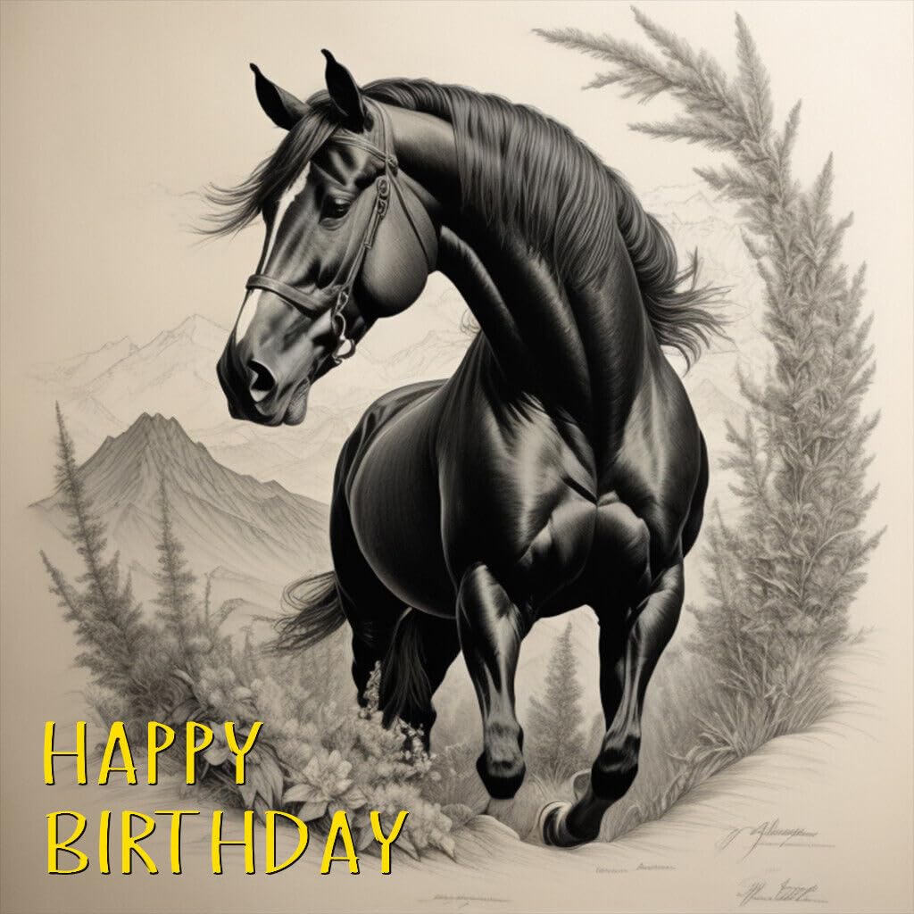 Horse Birthday Card Equestrian Horses Greeting Card 145 x 145mm - Purple Fox Gifts