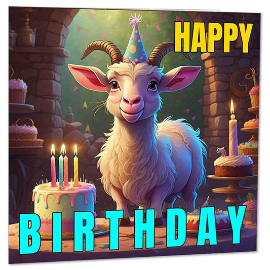 Goat Birthday Card Cute Goat Birthday Cards 145 x 145mm - Purple Fox Gifts