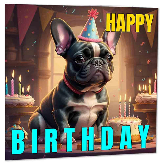 Cute French Bulldog Dog Birthday Card 145 x 145mm - Purple Fox Gifts