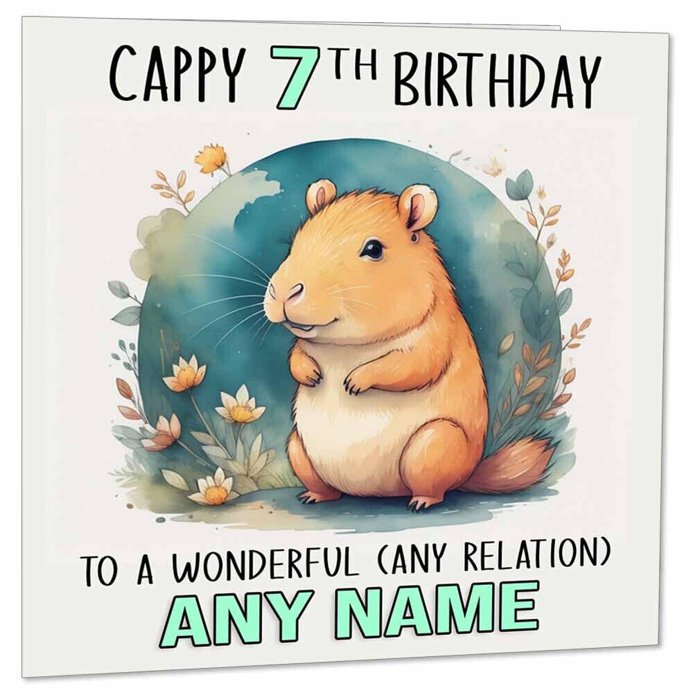 Capybara Cappy Birthday Card Personalised - Any Age & Name - 145 x 145mm - Purple Fox Gifts