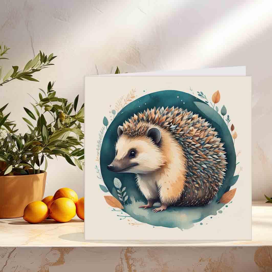 Hedgehog Greeting Birthday Card Cute Hedgehog Illustration design 145 x 145mm - Purple Fox Gifts