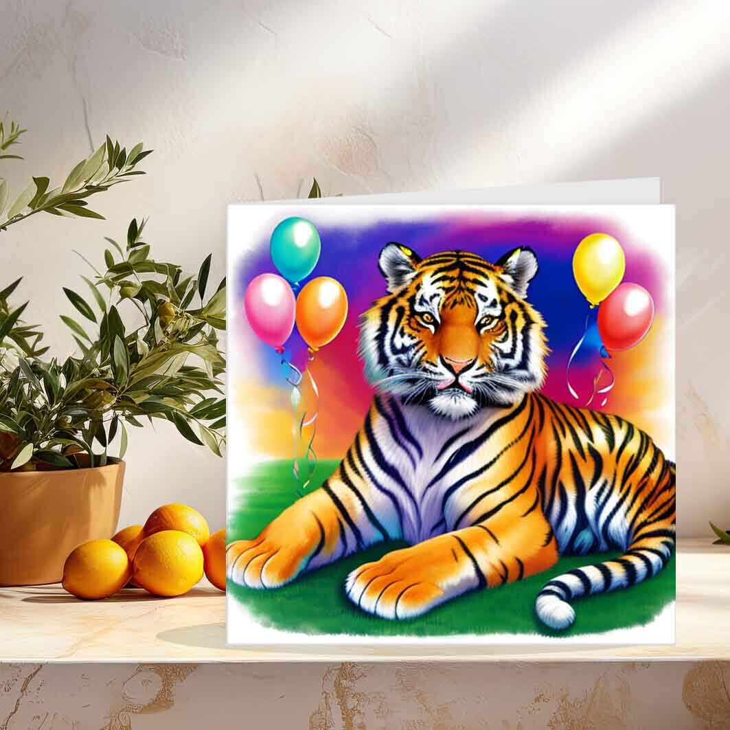 Tiger Birthday Card 145 x 145mm - Purple Fox Gifts