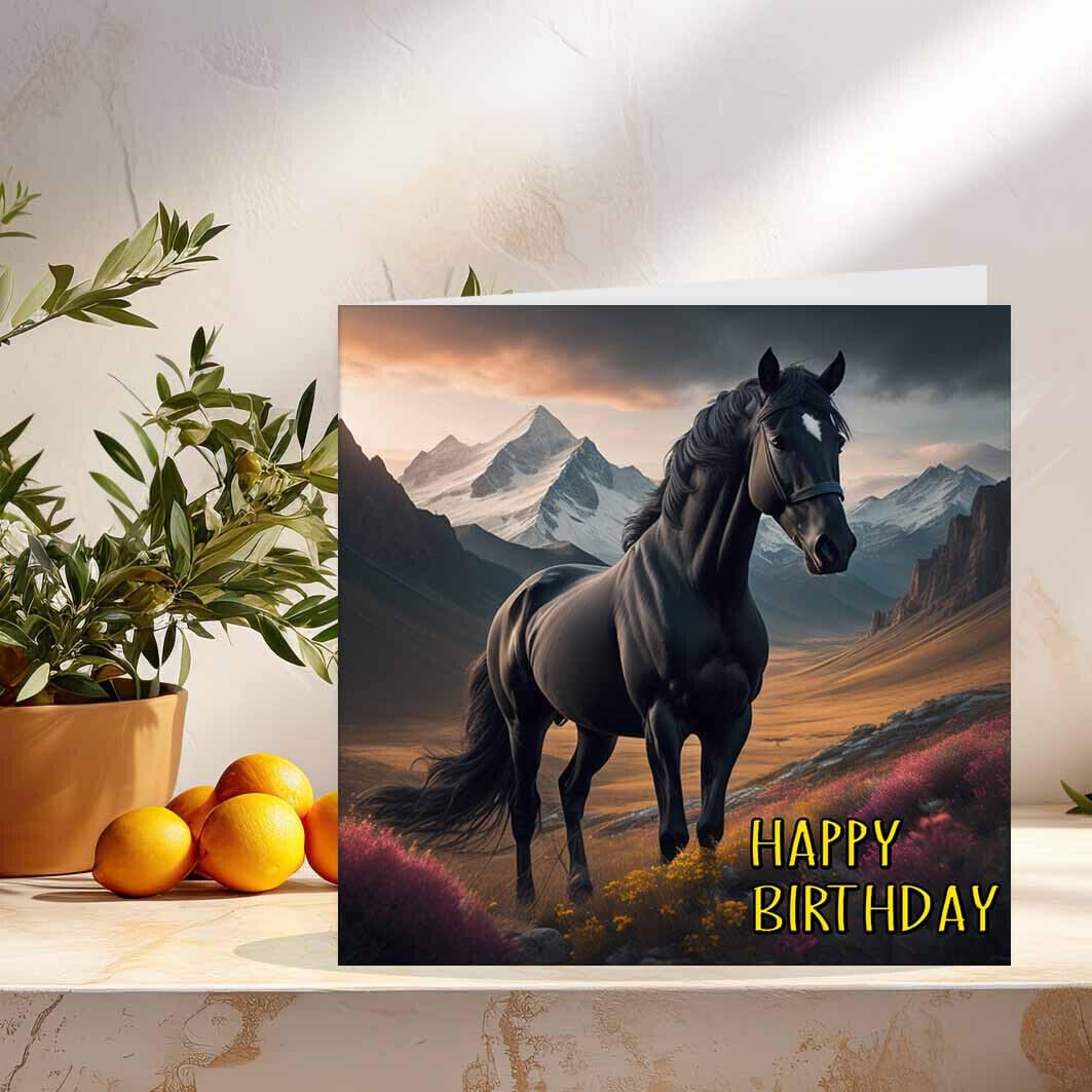 Horse Birthday Card Horses Design Greeting Card 145 x 145mm - Purple Fox Gifts