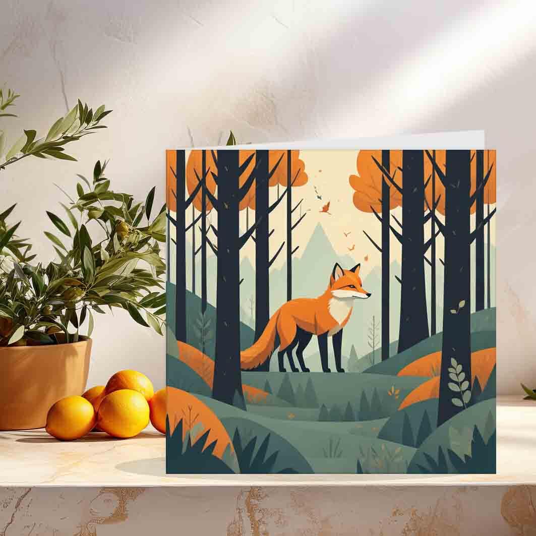 Woodland Fox Birthday Card Greeting Card Forest Woods Foxes Cards 145 x 145mm - Purple Fox Gifts