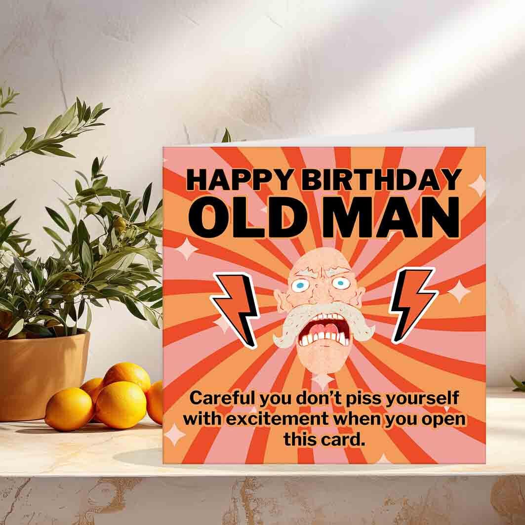 Rude Happy Birthday Cards for Dad Old Man Funny Birthday Card for Dad bday - Purple Fox Gifts