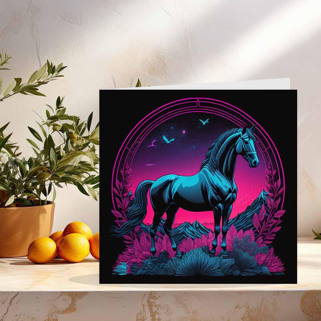 Horse Greeting Card Design - equestrian Birthday Card 145 x 145mm - Purple Fox Gifts