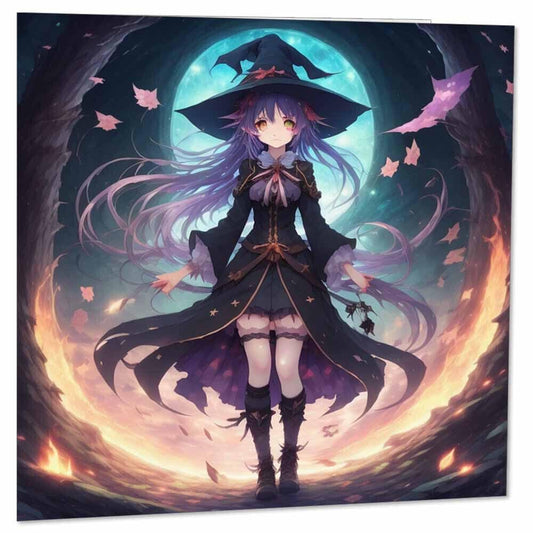 Fantasy Anime Witch Girl Greeting Card 145 x 145mm - Purple Fox Gifts