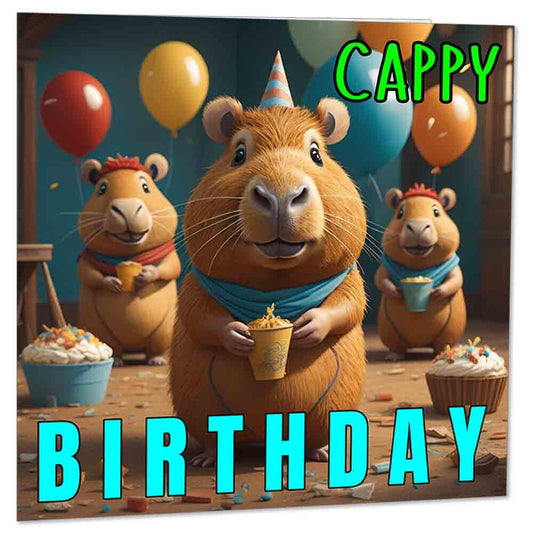 Capybara Birthday Card Cute Capybaras Card - Cappy Birthday 145 x 145mm - Purple Fox Gifts