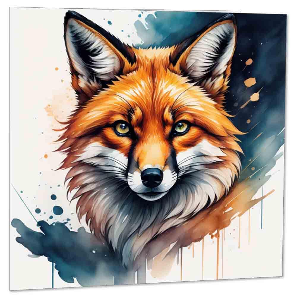 Watercolour Fox Greeting Card Birthday Card Cute Fox Drawing 145 x 145mm - Purple Fox Gifts