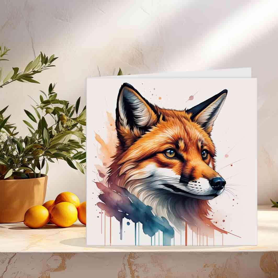 Watercolour Fox Greeting Card Birthday Card Fox Art Drawing 145 x 145mm - Purple Fox Gifts