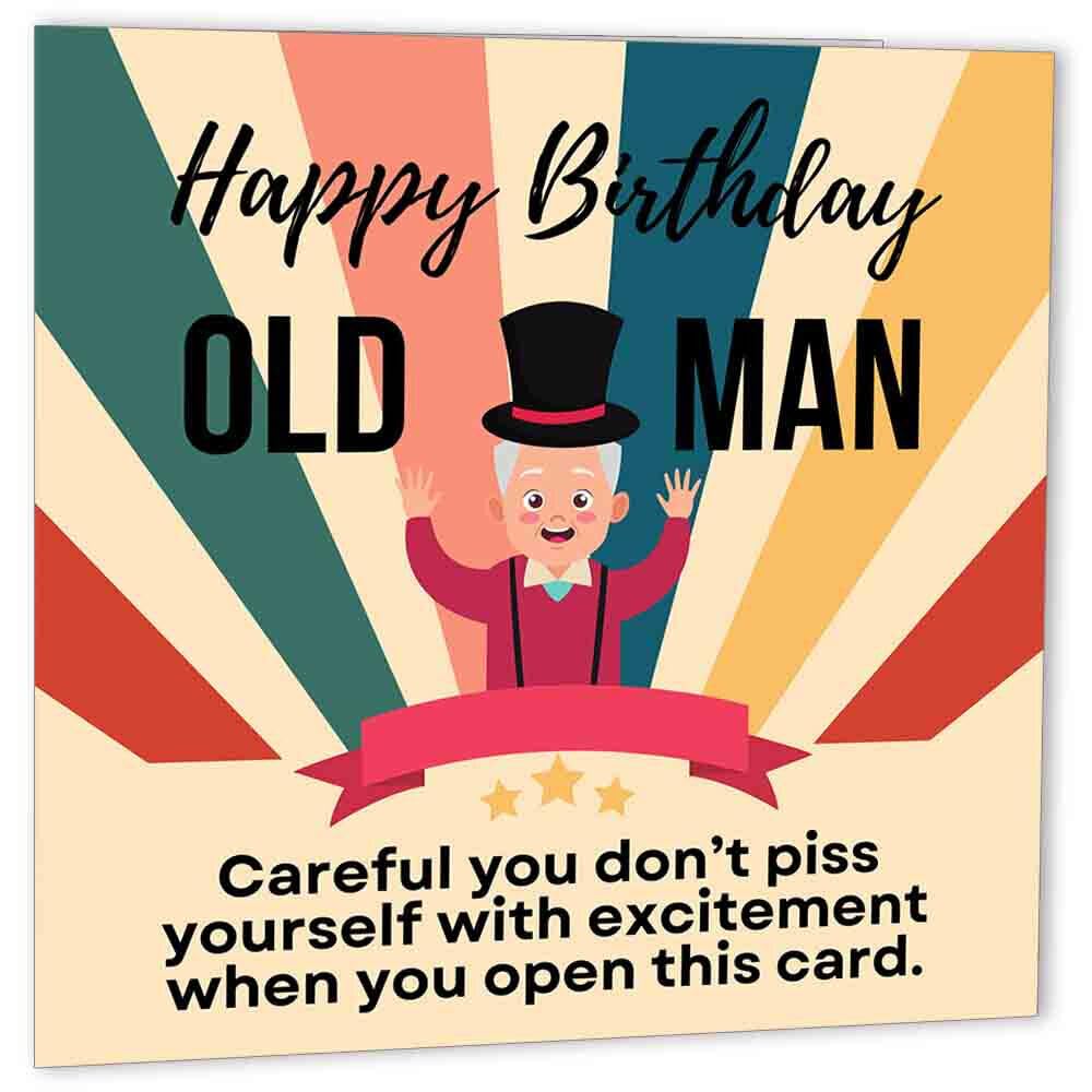 Funny Rude Birthday Card for Old Man Joke Dad - Grandad friend bday cards - Purple Fox Gifts