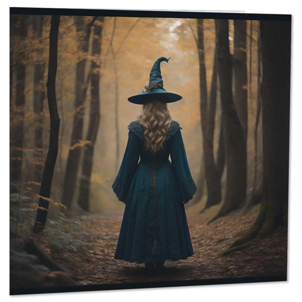 Witch Girl in the Woods Greeting Card 145 x 145mm - Purple Fox Gifts