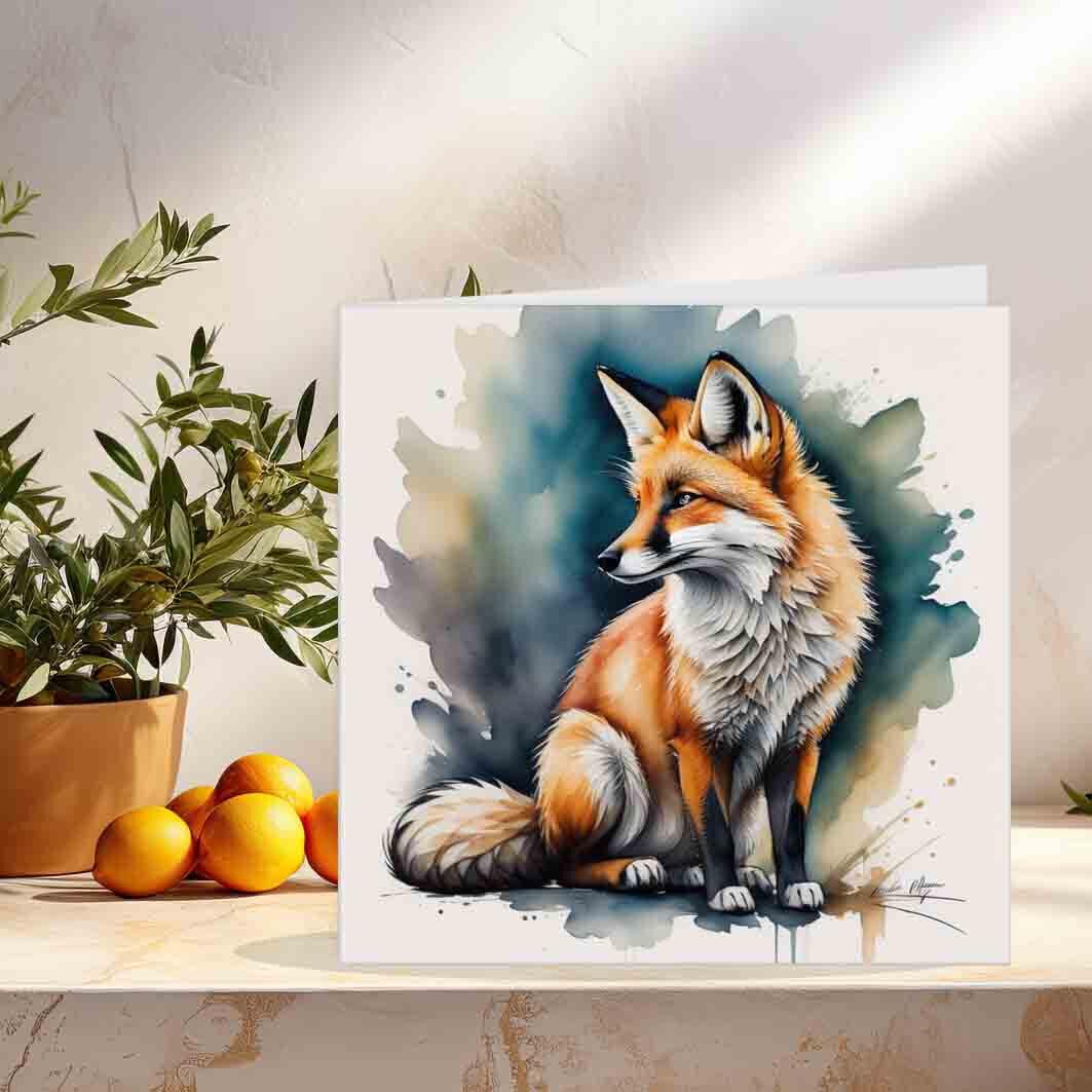 Watercolour Fox Birthday Card Greeting Cards Fox design Animal Card 145 x 145mm - Purple Fox Gifts